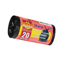 Мешки для мусора 20 л, с ручками, черные, в рулоне 30 шт., ПНД, 10 мкм, 550х440 мм, Крепак, 4607075710276 во Владикавказе