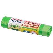 Мешки для мусора 35 л, биоразлагаемые с завязками, зеленые, в рулоне 20 шт., ПНД, 14 мкм, 600х500 мм, LAIMA ULTRA, 607688 во Владикавказе