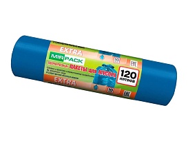 Мешки для мусора 120 л, синие, в рулоне 10 шт., ПНД, 14 мкм, 1100х700 мм, EXTRA, ex1201802 во Владикавказе