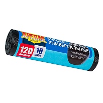 Мешки для мусора 120 л, с ушками, черные, в рулоне 10 шт., ПНД, 15 мкм, 1100х700 мм, Крепак, 4607075710474 во Владикавказе