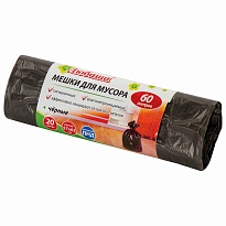Мешки для мусора 60 л, черные, в рулоне 20 шт., ПНД, 5 мкм, 650х570 мм, Любаша, 605331 во Владикавказе