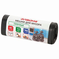 Мешки для мусора 90 л, черные, в рулоне 10 шт., ПВД, 25 мкм, 950х600 мм, LAIMA, 605332 во Владикавказе