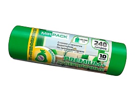 Мешки для мусора 240 л, ароматизированные, зеленые, в рулоне 10 шт., ПВД 45 мкм, 1300х930 мм, PREMIUM+, 240108301 во Владикавказе