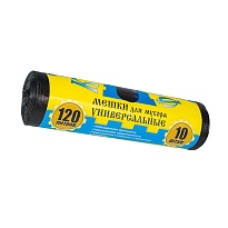 Мешки для мусора 120 л, с ушками, черные, в рулоне 10 шт., ПНД, 13 мкм, 1050х680 мм, Крепакоф, 4607075710252 во Владикавказе Мешки для мусора 120 л, с ушками, черные, в рулоне 10 шт., ПНД, 13 мкм, 1050х680 мм, Крепакоф, 4607075710252 во Владикавказе