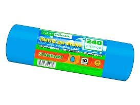 Мешки для мусора 240 л, ароматизированные, синие, в рулоне 10 шт., ПВД 30 мкм, 1300х930 мм, STANDART, 24010661 во Владикавказе