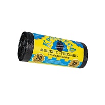 Мешки для мусора 30 л, с ушками, черные, в рулоне 30 шт., ПНД, 8 мкм, 580х460 мм, Крепакоф, 4607075710412 во Владикавказе